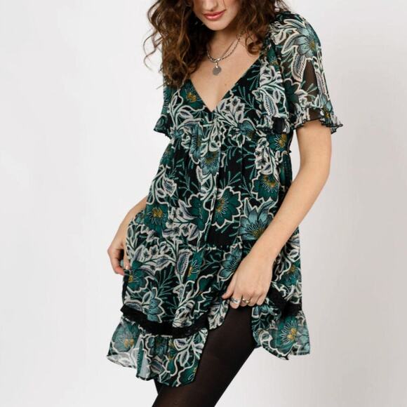 NWT B.O.G. Band of the Free Maisie Floral Mini Dress Sz. XS [2] Black Emerald - Picture 4 of 11
